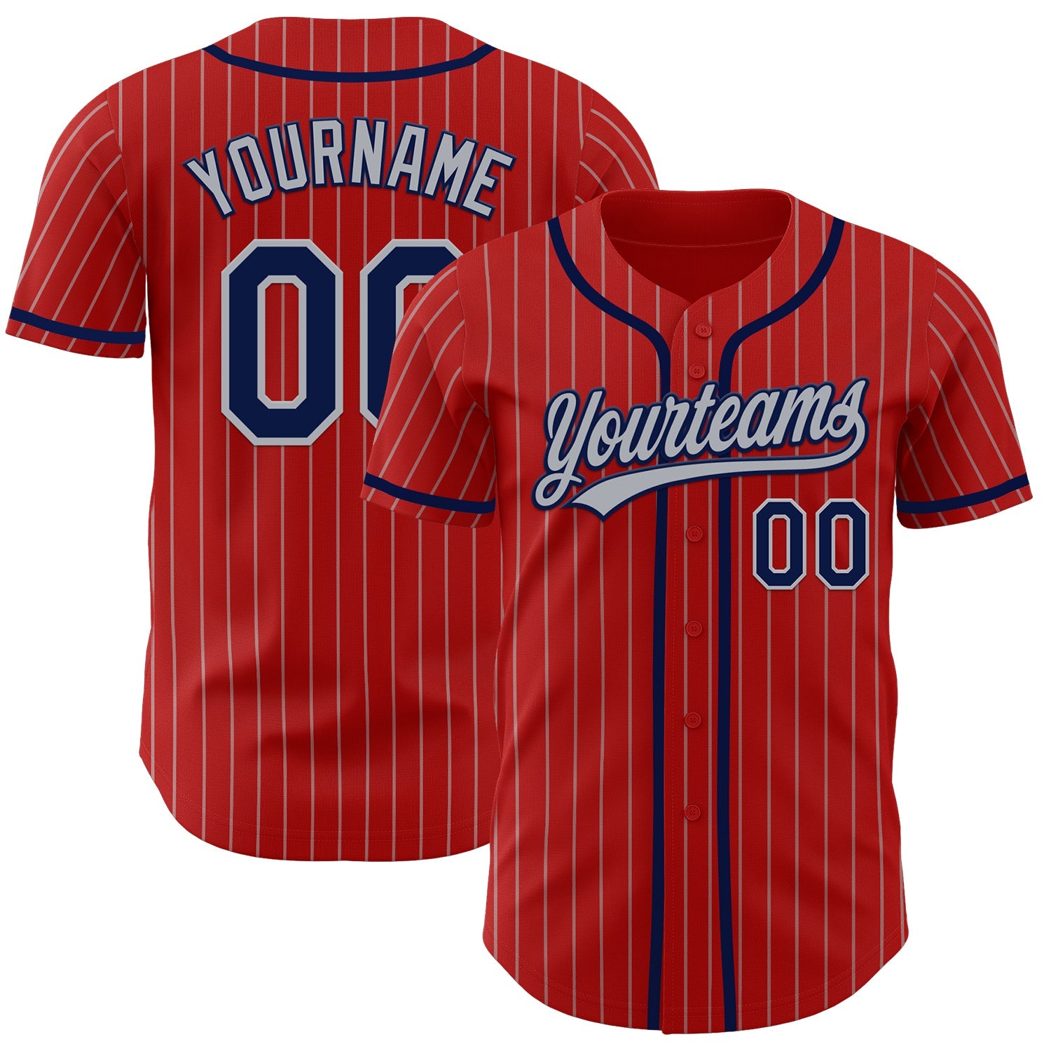Custom Red Gray Pinstripe Navy Authentic Baseball Jersey - Main View