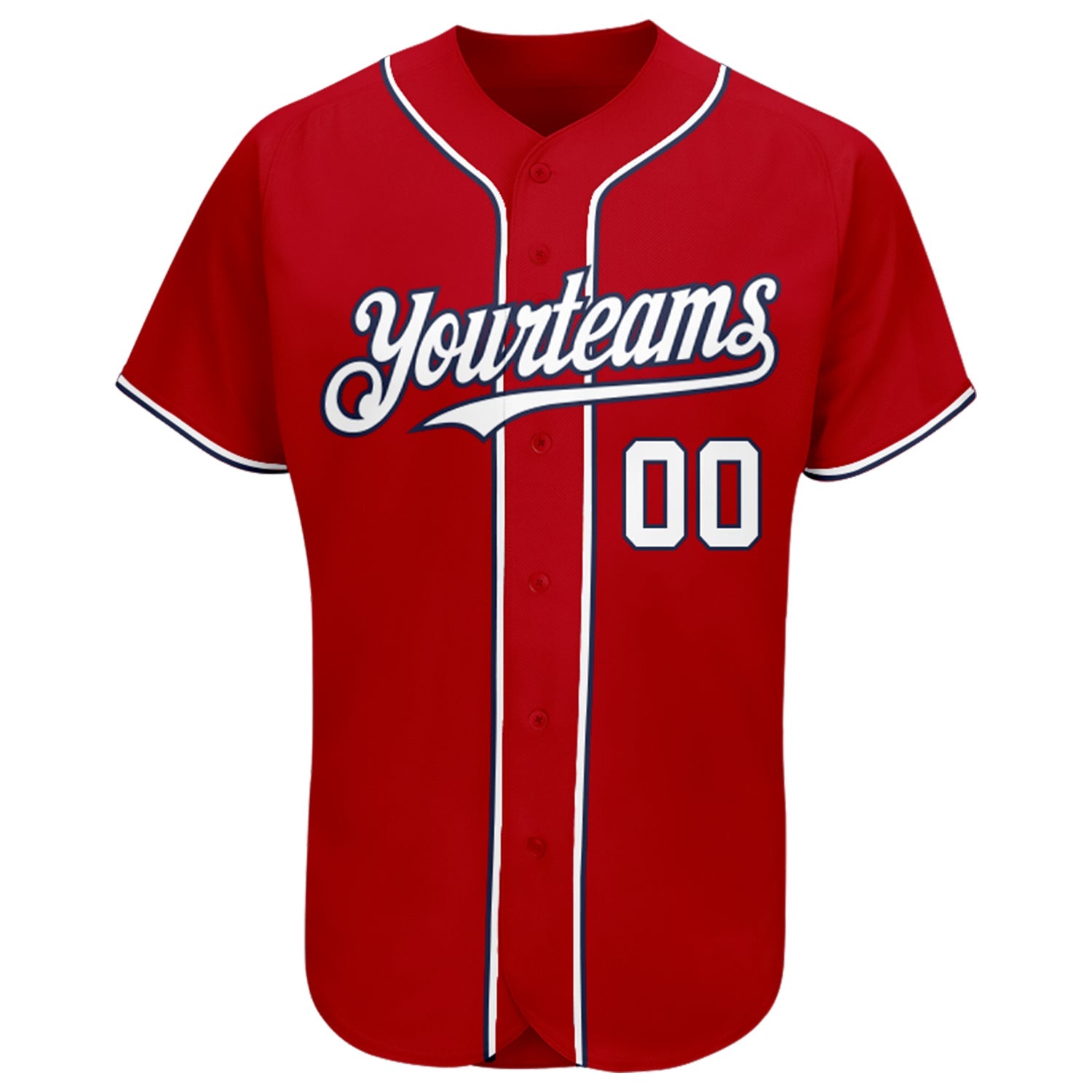Custom Red White-Navy Authentic Baseball Jersey view 3