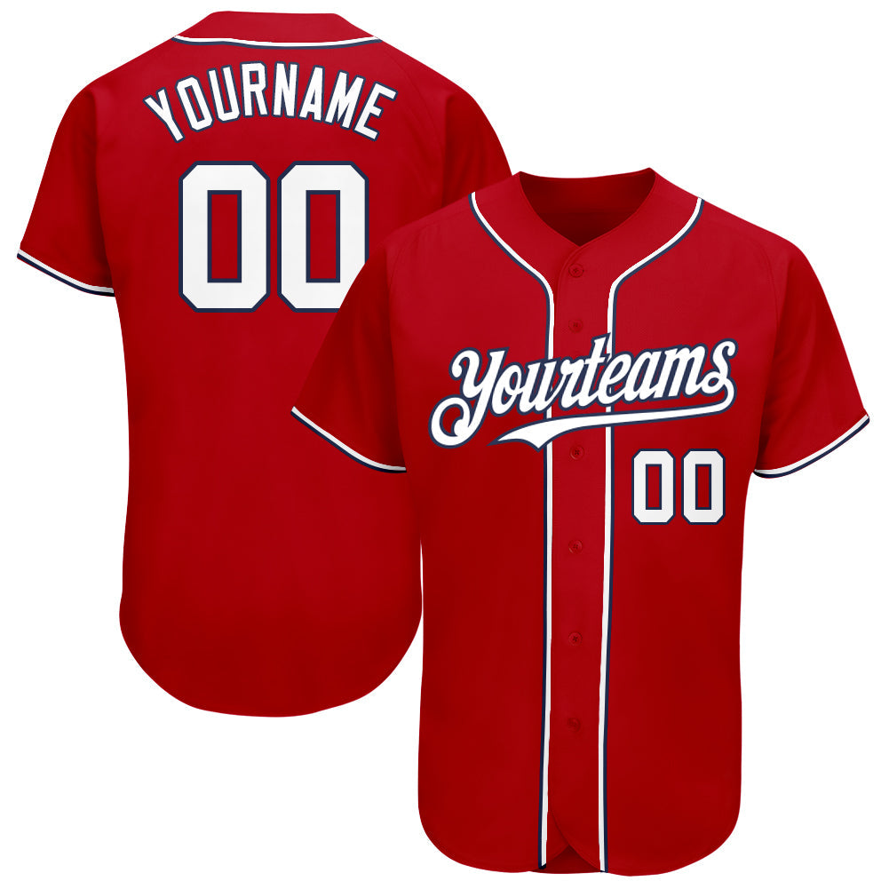 Custom Red White-Navy Authentic Baseball Jersey - Main View