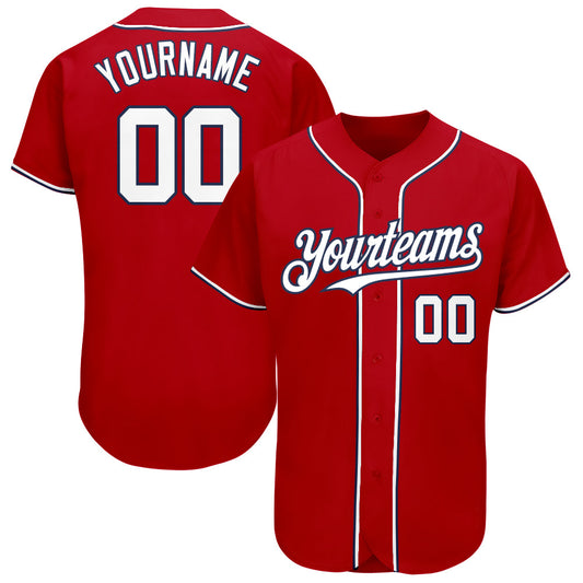 Custom Red White-Navy Authentic Baseball Jersey - Main View