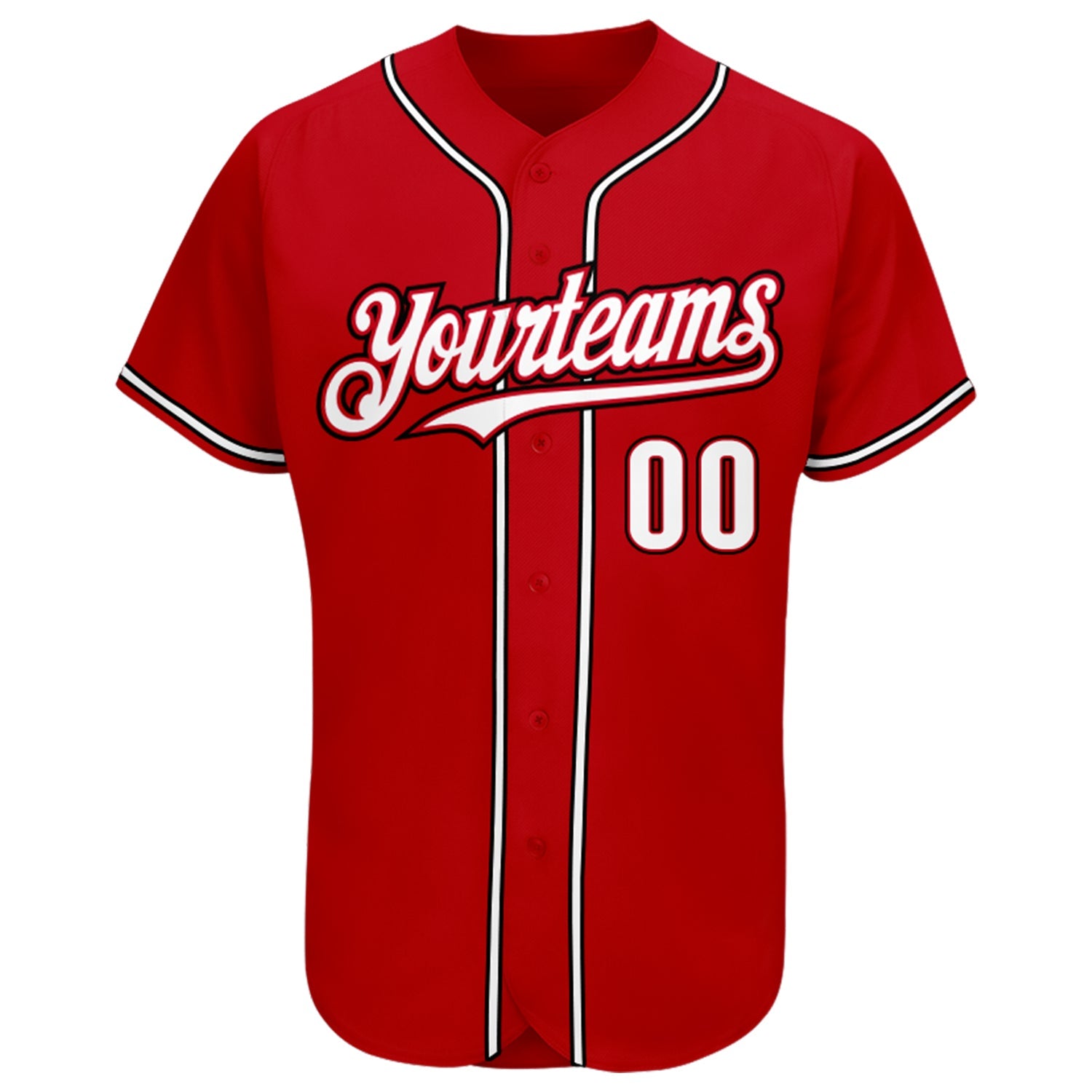 Custom Red White-Black Authentic Baseball Jersey view 2