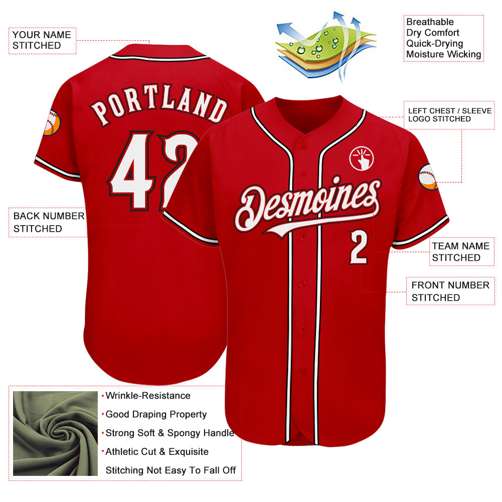 Custom Red White-Black Authentic Baseball Jersey view 3