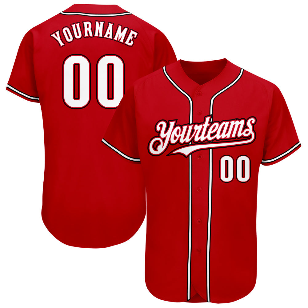 Custom Red White-Black Authentic Baseball Jersey - Main View