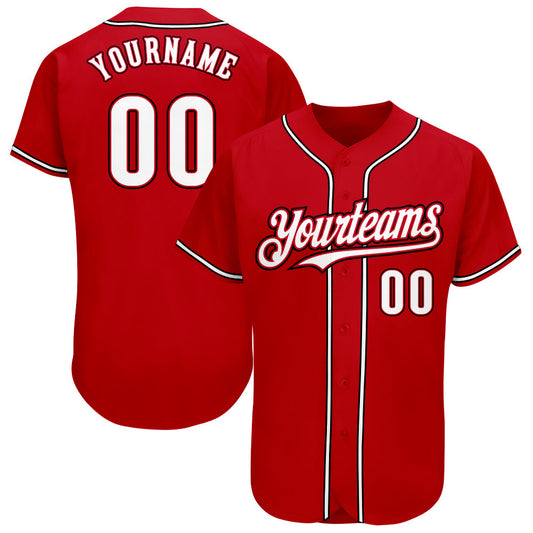 Custom Red White-Black Authentic Baseball Jersey - Main View