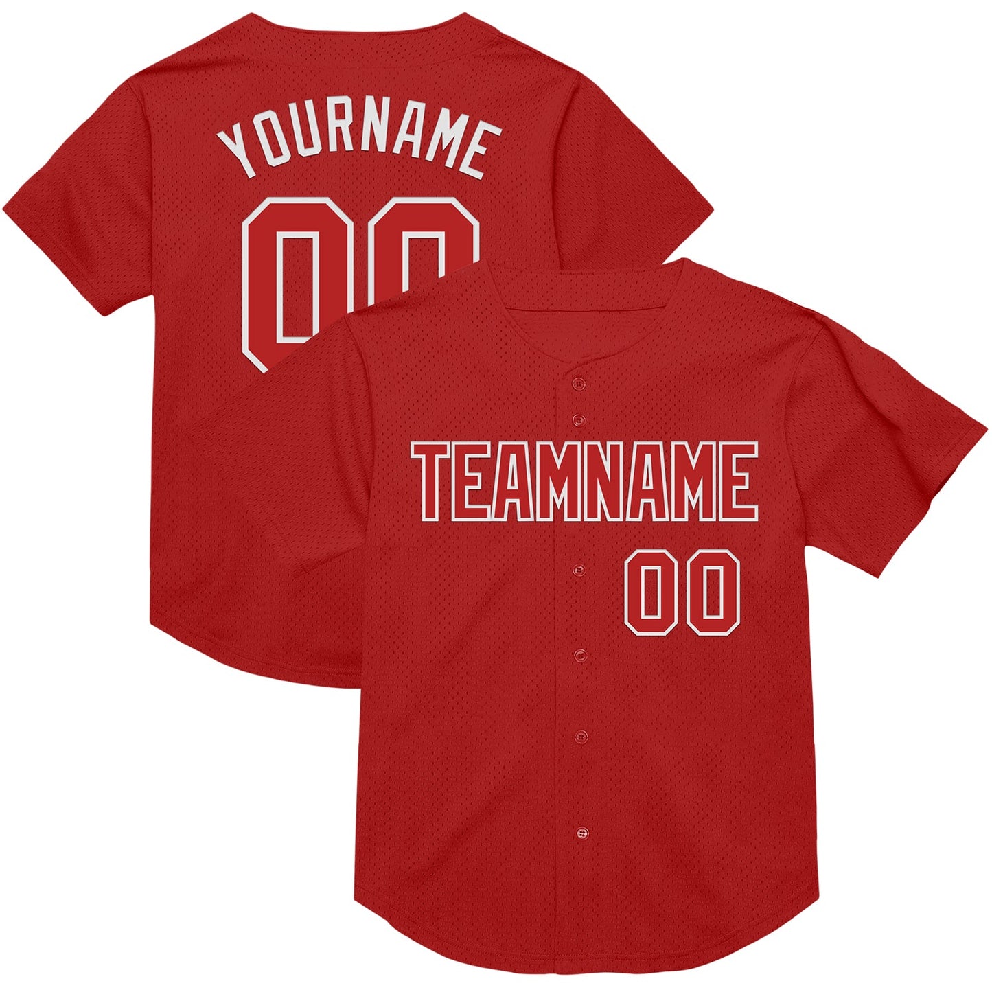 Custom Red White Mesh Authentic Throwback Baseball Jersey - Main View