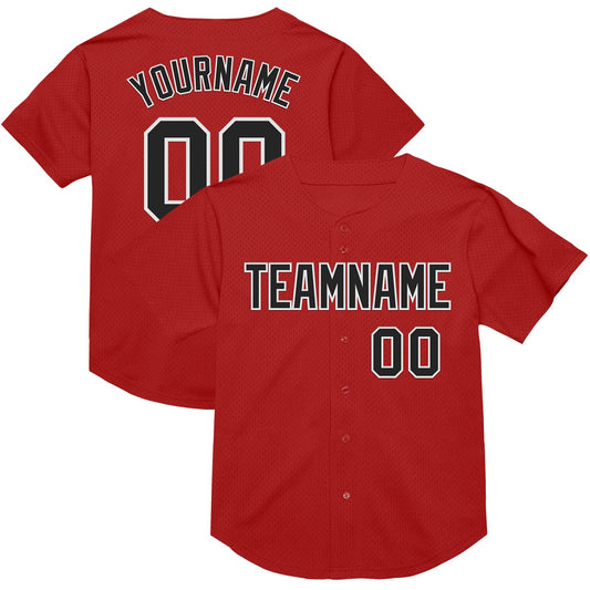 Custom Red Black-White Mesh Authentic Throwback Baseball Jersey - Main View