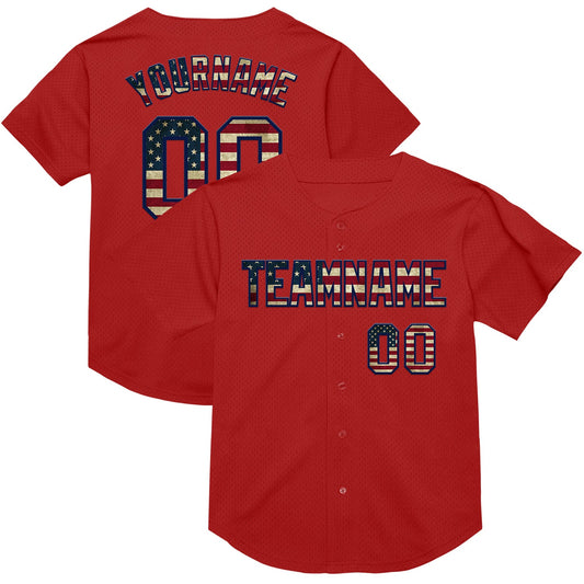 Custom Red Vintage USA Flag-Navy Mesh Authentic Throwback Baseball Jersey - Main View