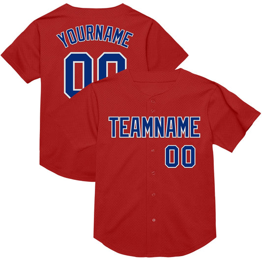 Custom Red Royal-White Mesh Authentic Throwback Baseball Jersey - Main View