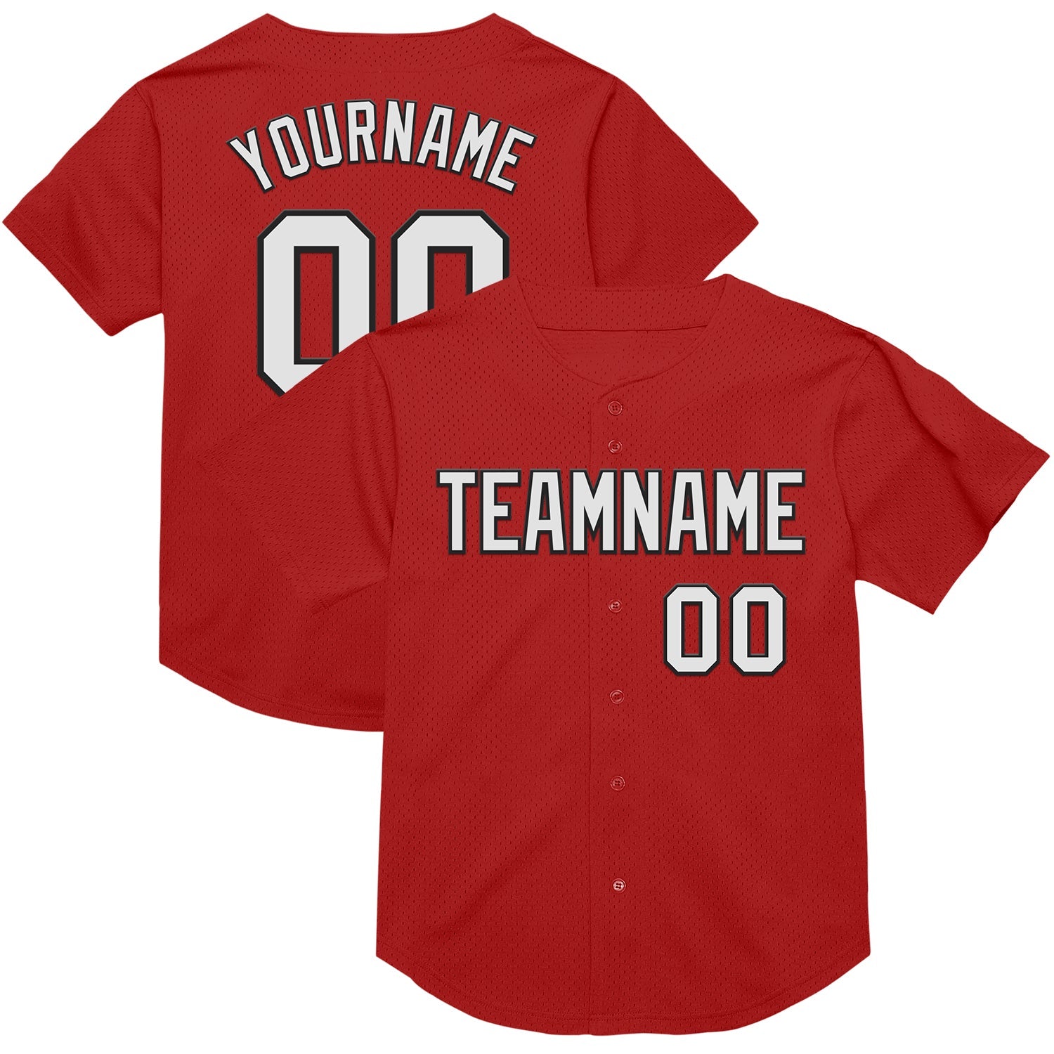 Custom Red White-Black Mesh Authentic Throwback Baseball Jersey - Main View