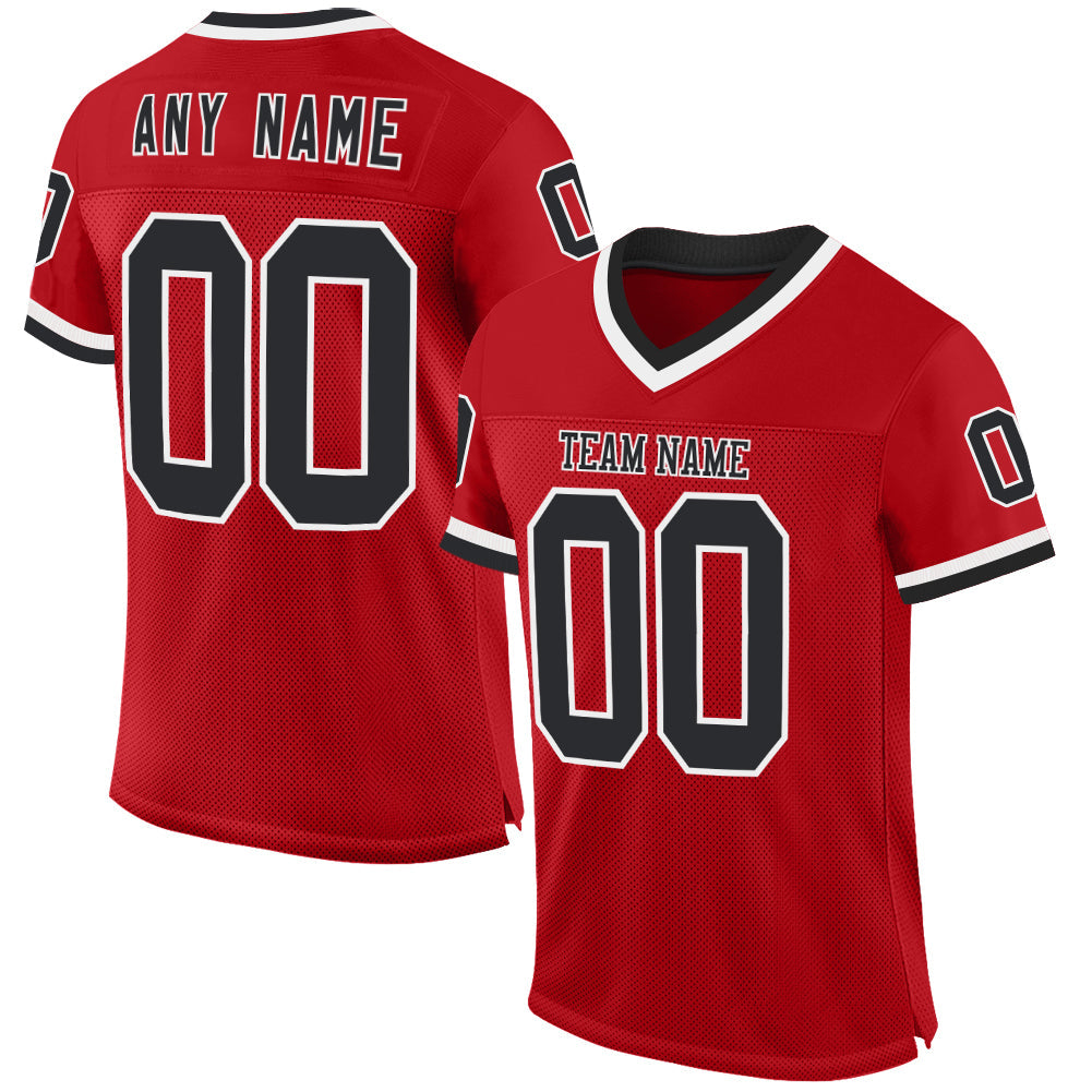 Custom Red Black-White Mesh Authentic Throwback Football Jersey - Main View