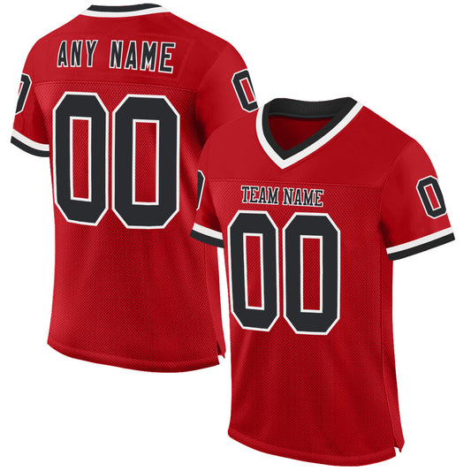 Custom Red Black-White Mesh Authentic Throwback Football Jersey - Main View