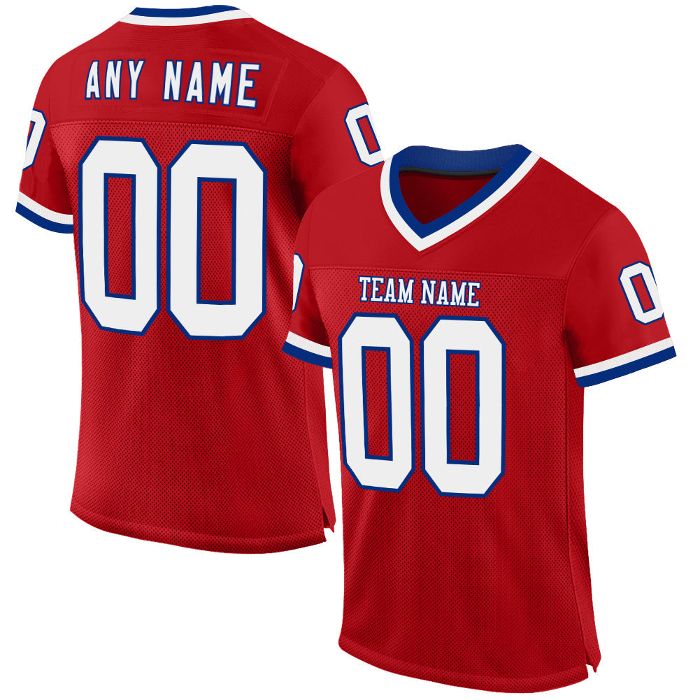 Custom Red White-Royal Mesh Authentic Throwback Football Jersey - Main View