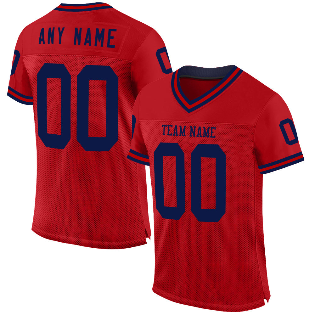 Custom Red Navy Mesh Authentic Throwback Football Jersey - Main View