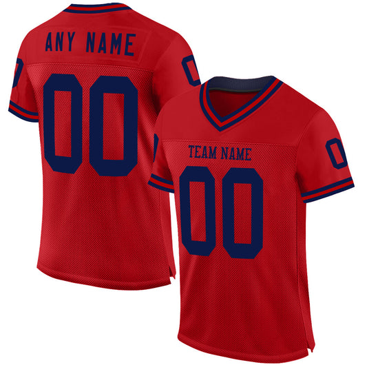 Custom Red Navy Mesh Authentic Throwback Football Jersey - Main View