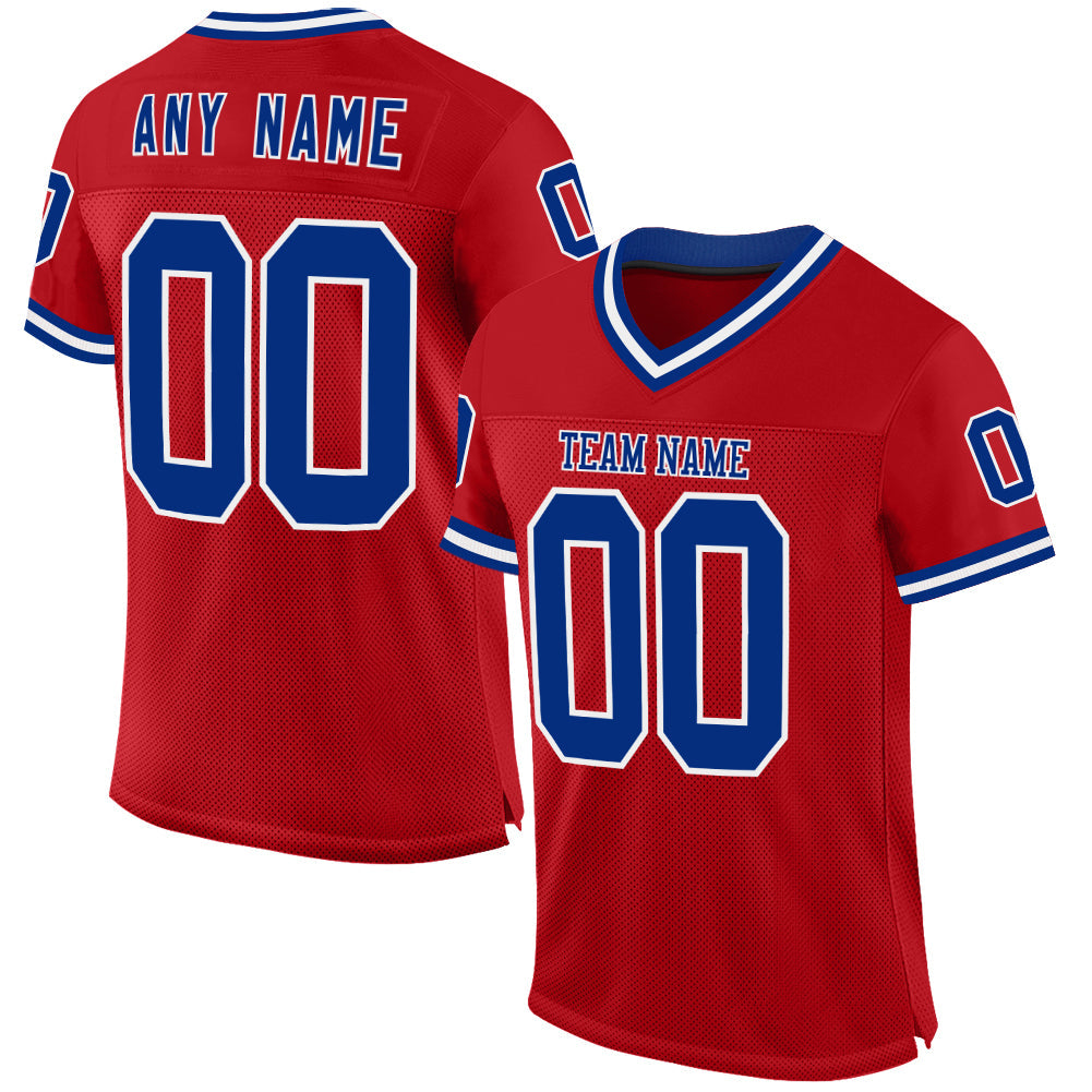 Custom Red Royal-White Mesh Authentic Throwback Football Jersey - Main View