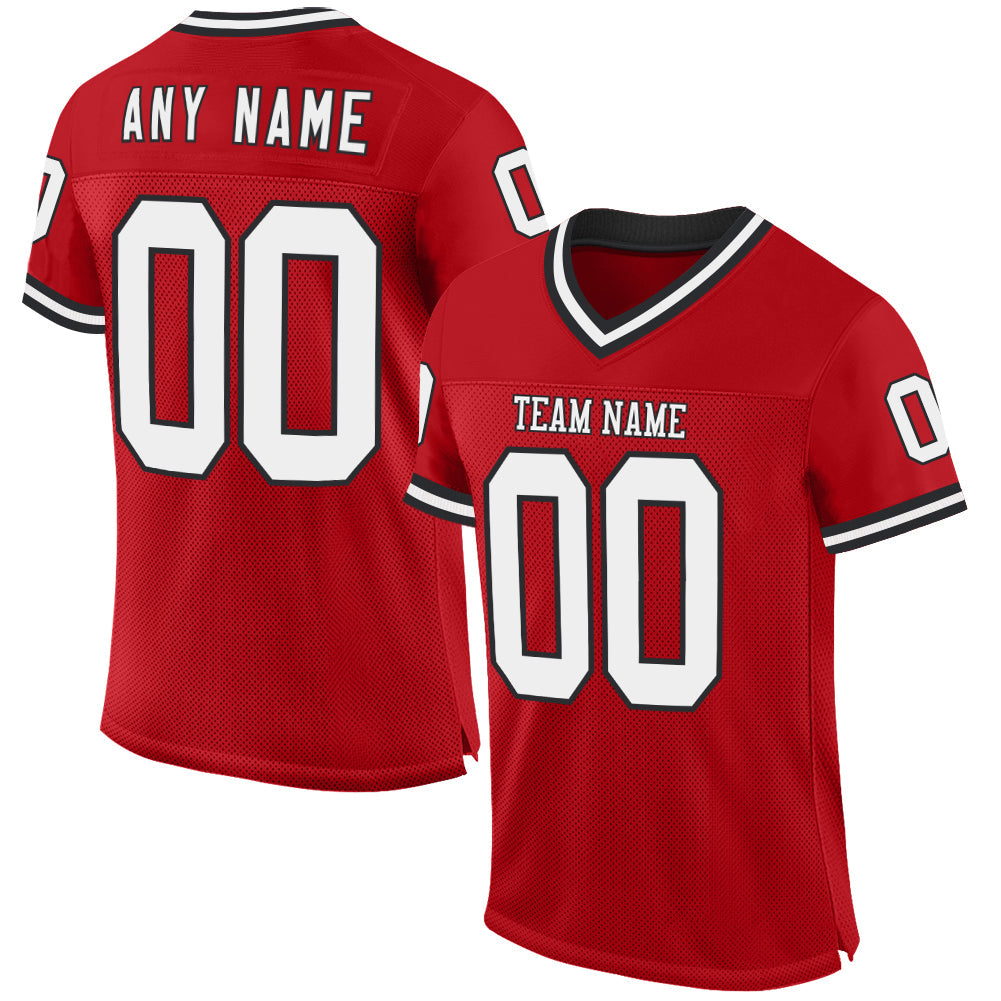 Custom Red White-Black Mesh Authentic Throwback Football Jersey - Main View