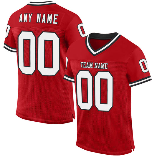 Custom Red White-Black Mesh Authentic Throwback Football Jersey - Main View