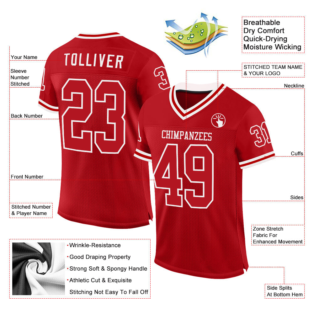 Custom Red White Mesh Authentic Throwback Football Jersey view 2