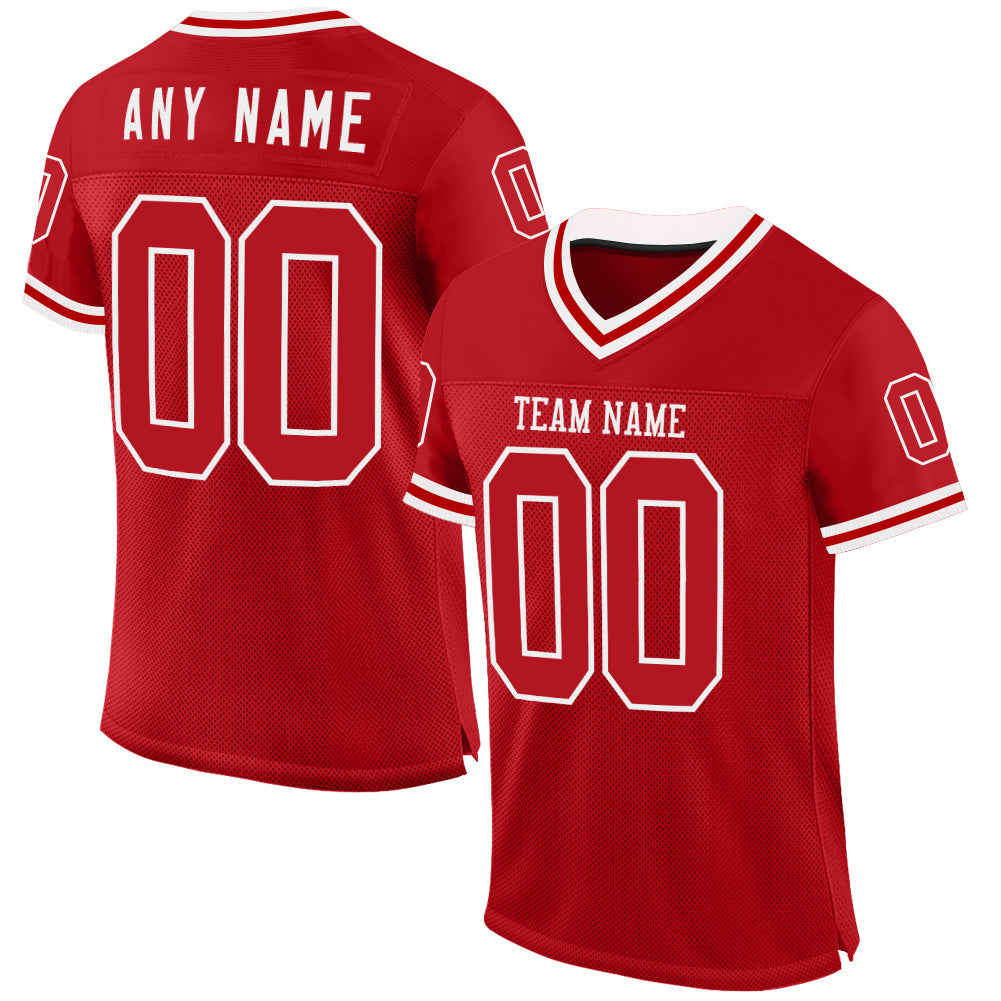 Custom Red White Mesh Authentic Throwback Football Jersey - Main View