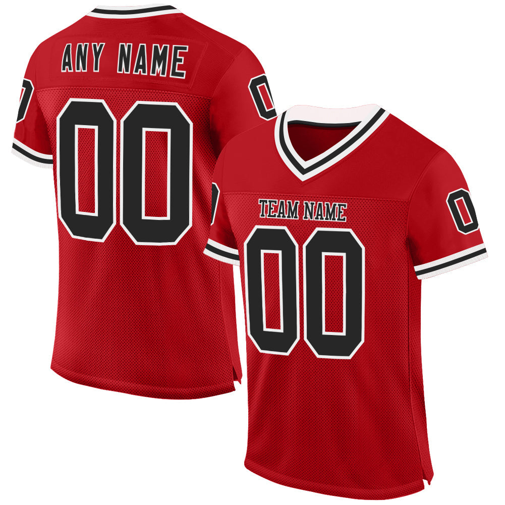 Custom Red Black-White Mesh Authentic Throwback Football Jersey - Main View