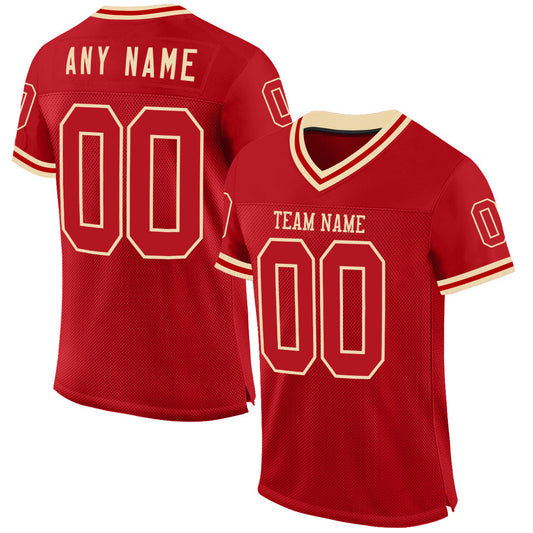 Custom Red Cream Mesh Authentic Throwback Football Jersey - Main View