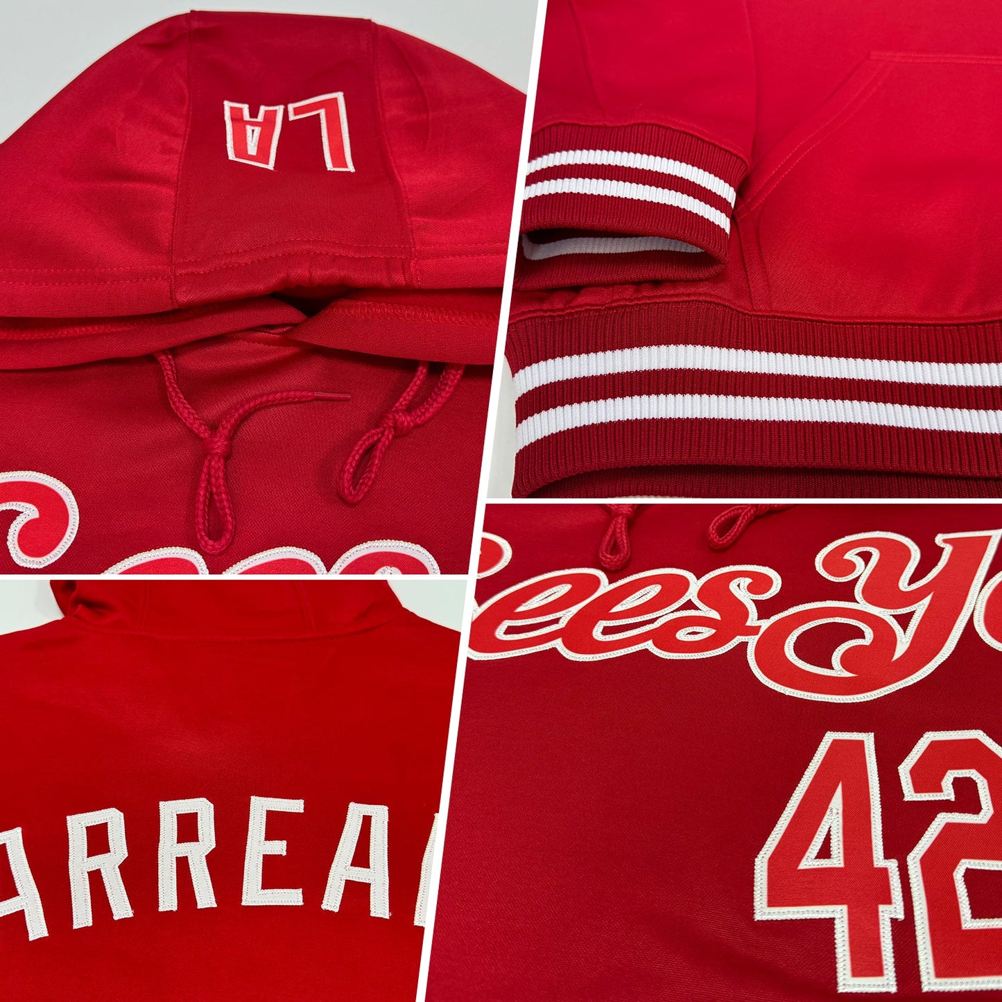 Custom Stitched Red White Sports Pullover Sweatshirt Hoodie view 2