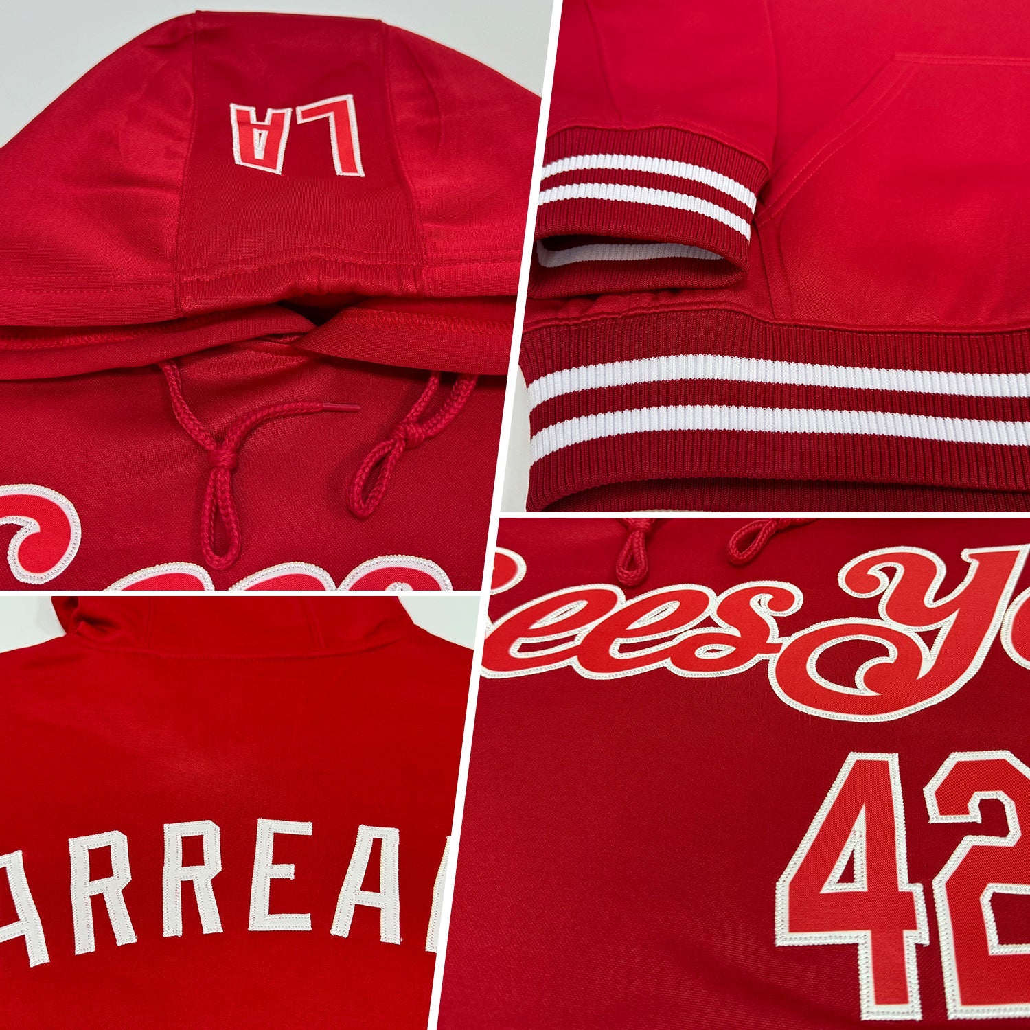 Custom Stitched Red White Sports Pullover Sweatshirt Hoodie view 2