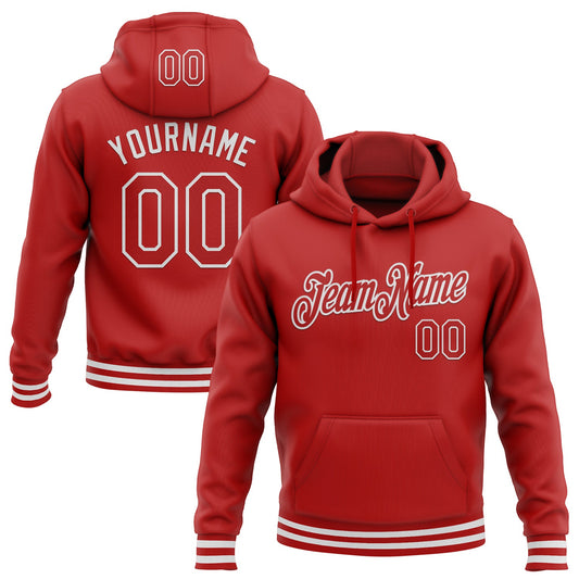 Custom Stitched Red White Sports Pullover Sweatshirt Hoodie - Main View