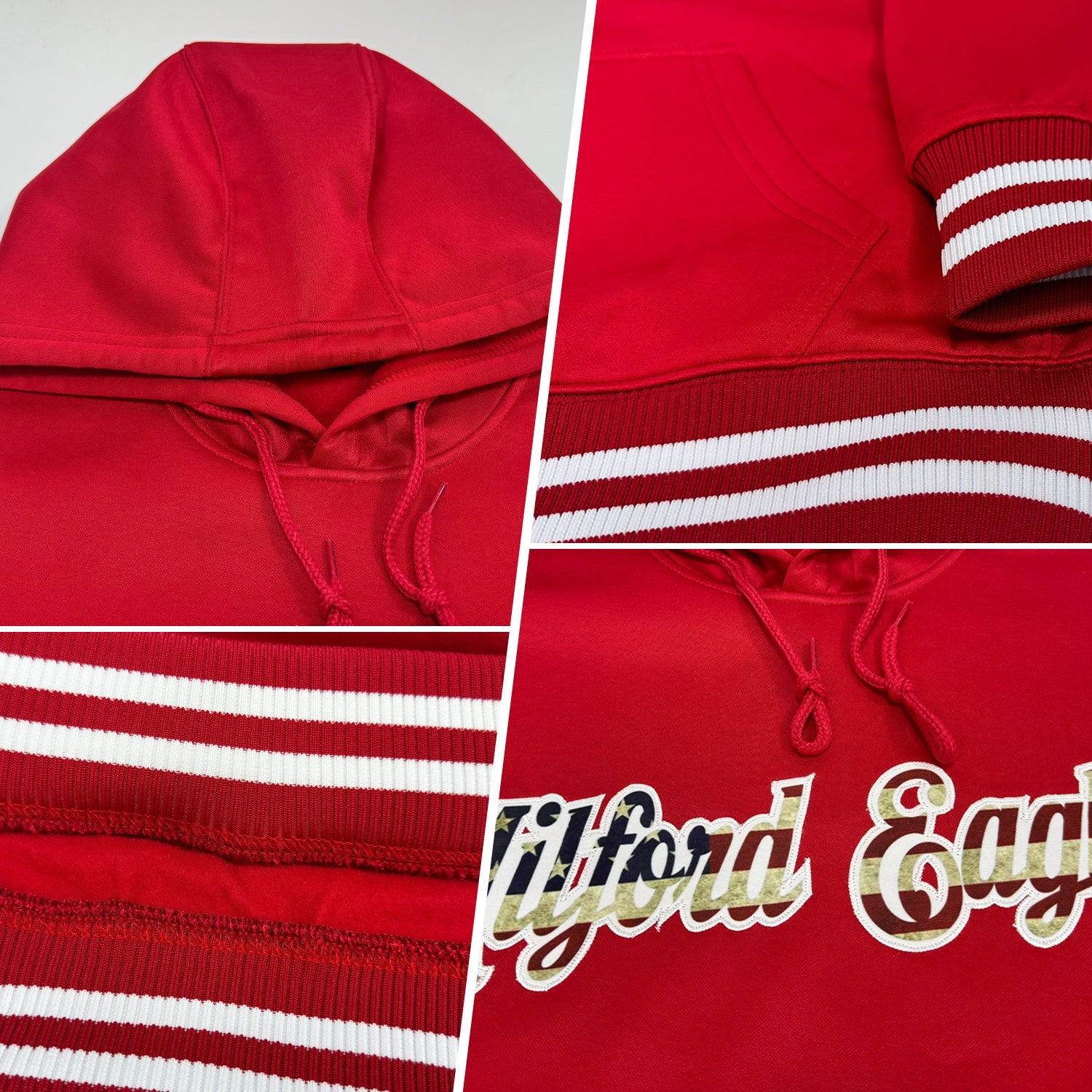 Custom Stitched Red Vintage USA Flag-White Sports Pullover Sweatshirt Hoodie view 2