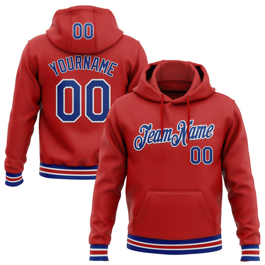 Custom Stitched Red Royal-White Sports Pullover Sweatshirt Hoodie - Main View