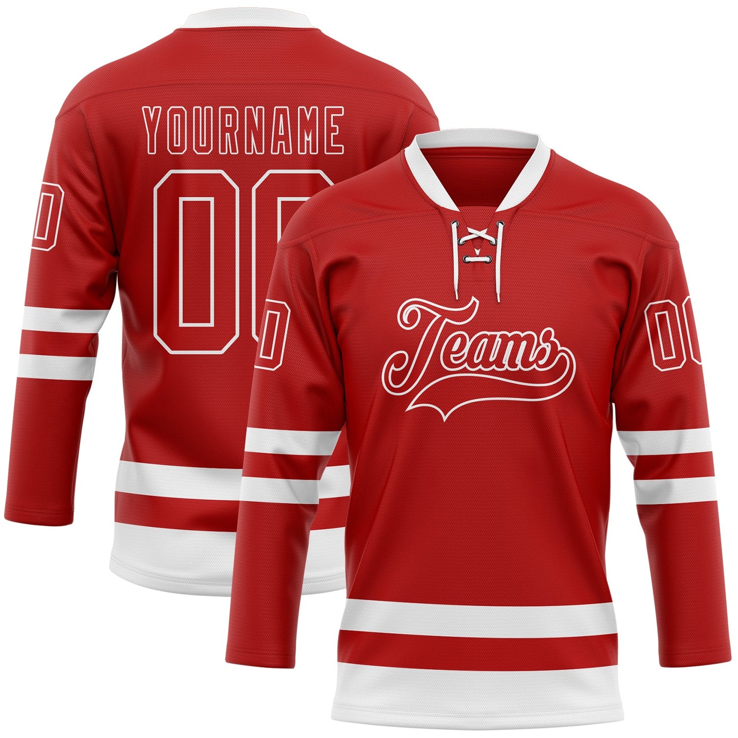 Custom Red White Hockey Lace Neck Jersey - Main View