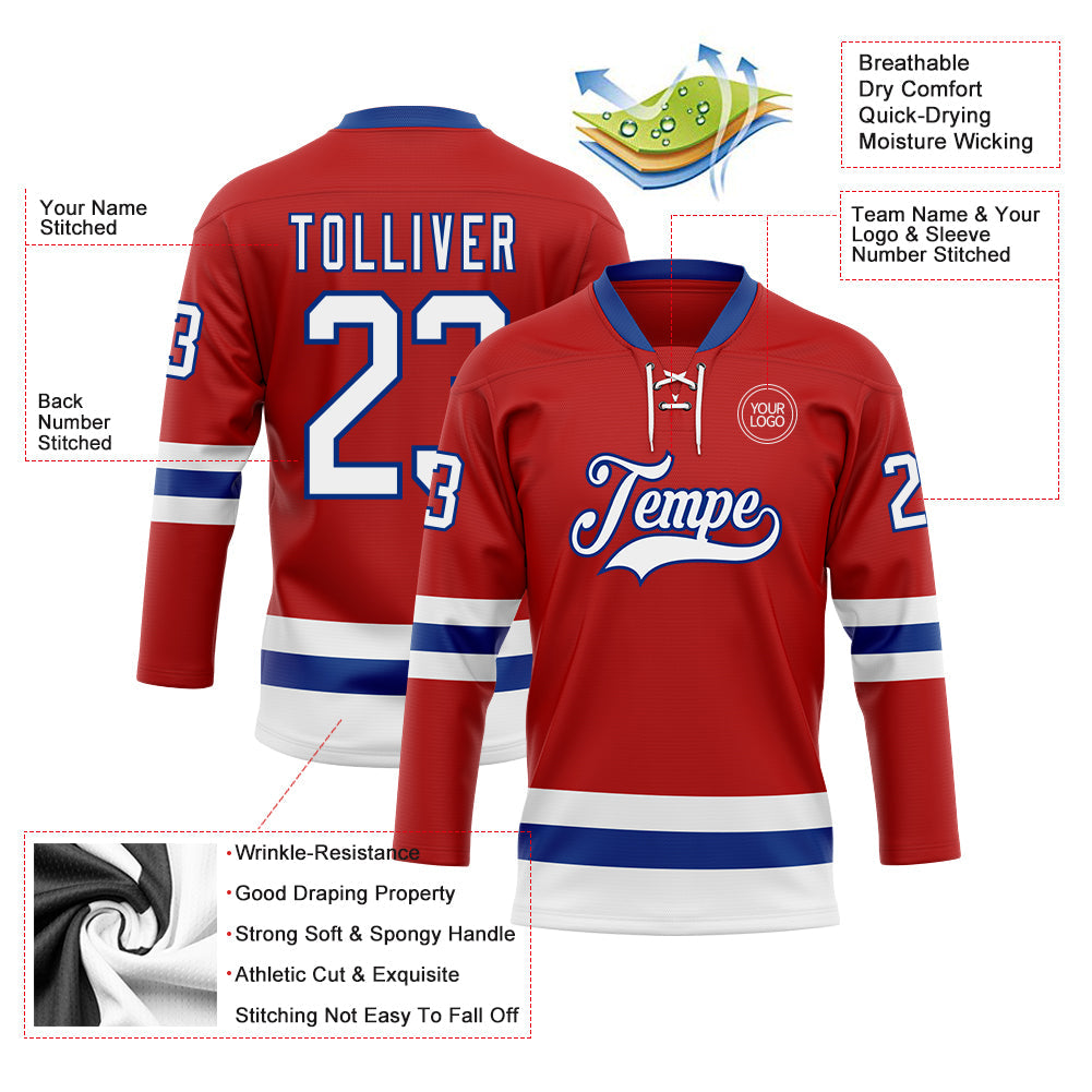 Custom Red White-Royal Hockey Lace Neck Jersey view 3
