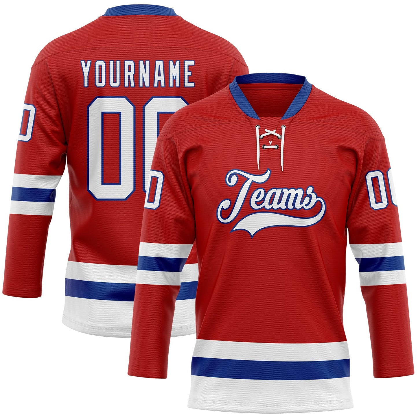 Custom Red White-Royal Hockey Lace Neck Jersey - Main View