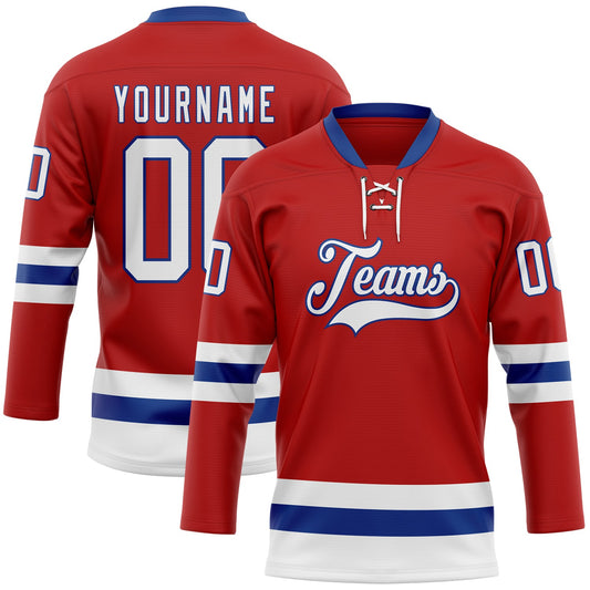 Custom Red White-Royal Hockey Lace Neck Jersey - Main View