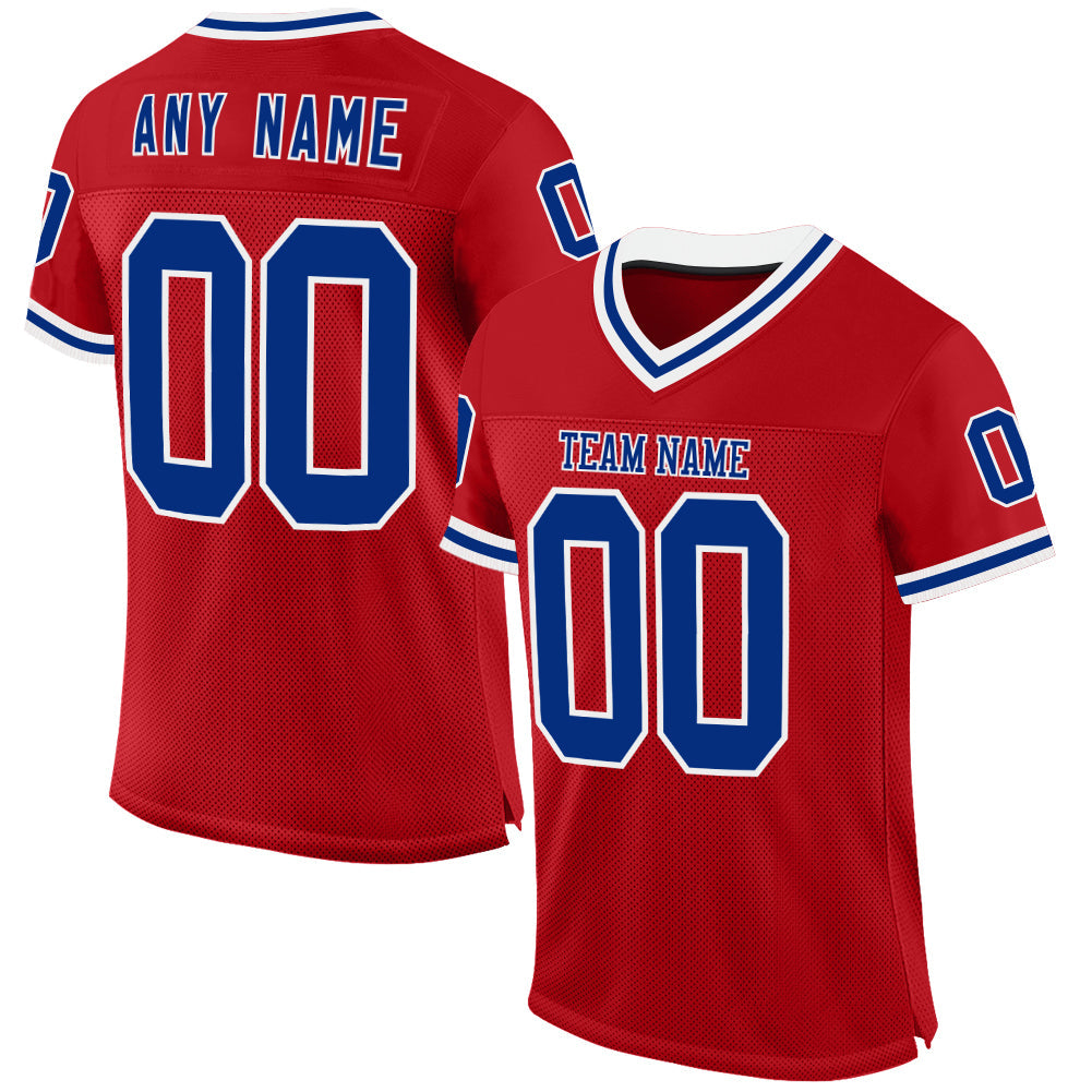 Custom Red Royal-White Mesh Authentic Throwback Football Jersey - Main View