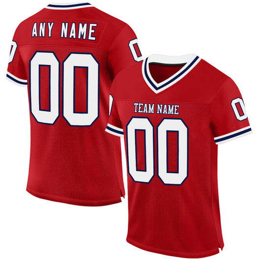 Custom Red White-Navy Mesh Authentic Throwback Football Jersey - Main View