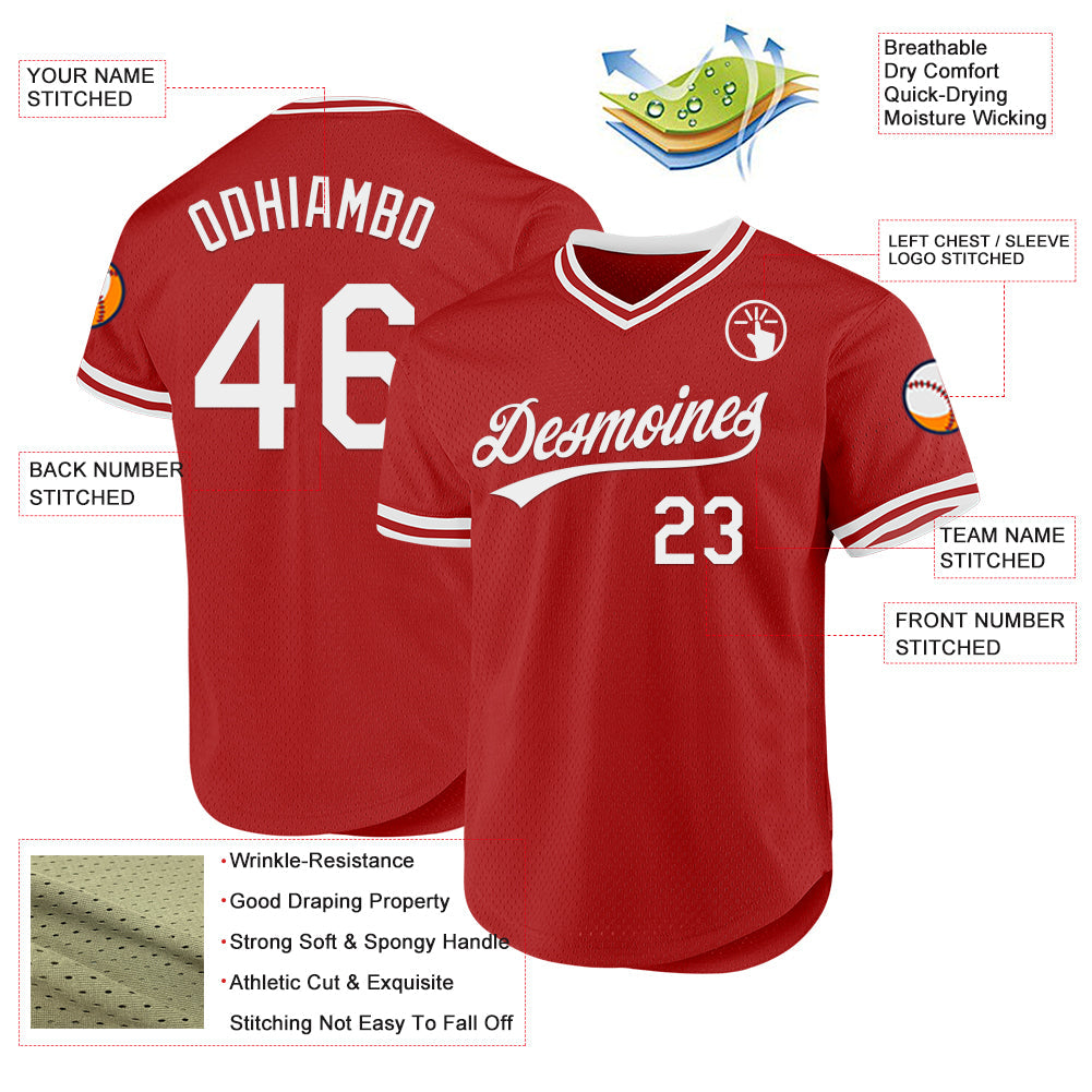 Custom Red White Authentic Throwback Baseball Jersey view 3