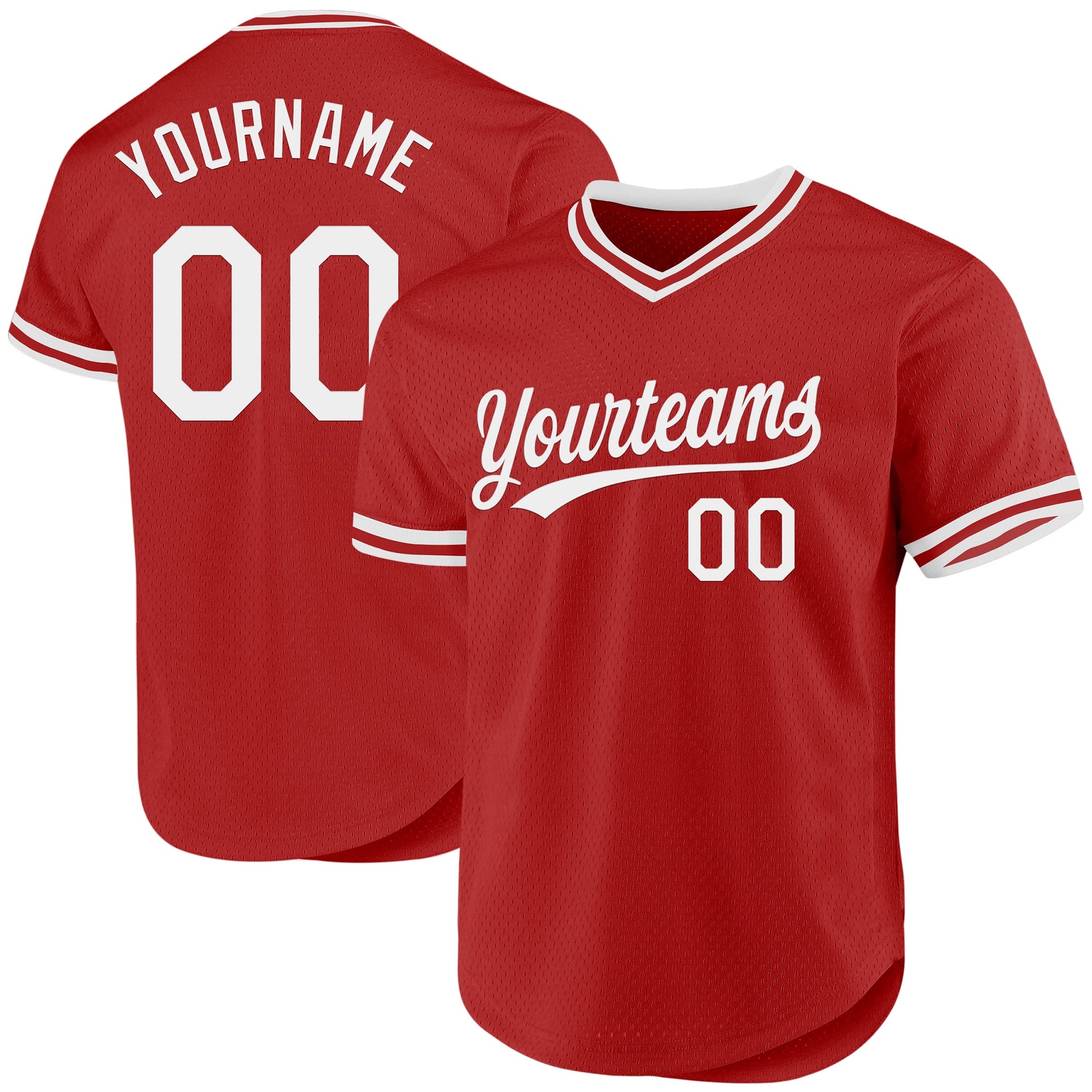 Custom Red White Authentic Throwback Baseball Jersey - Main View
