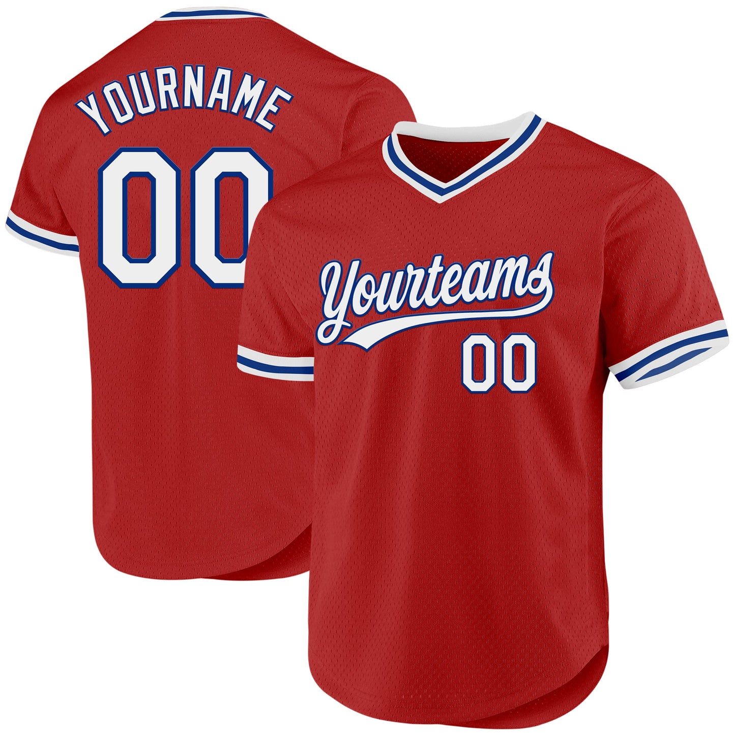 Custom Red White-Royal Authentic Throwback Baseball Jersey - Main View