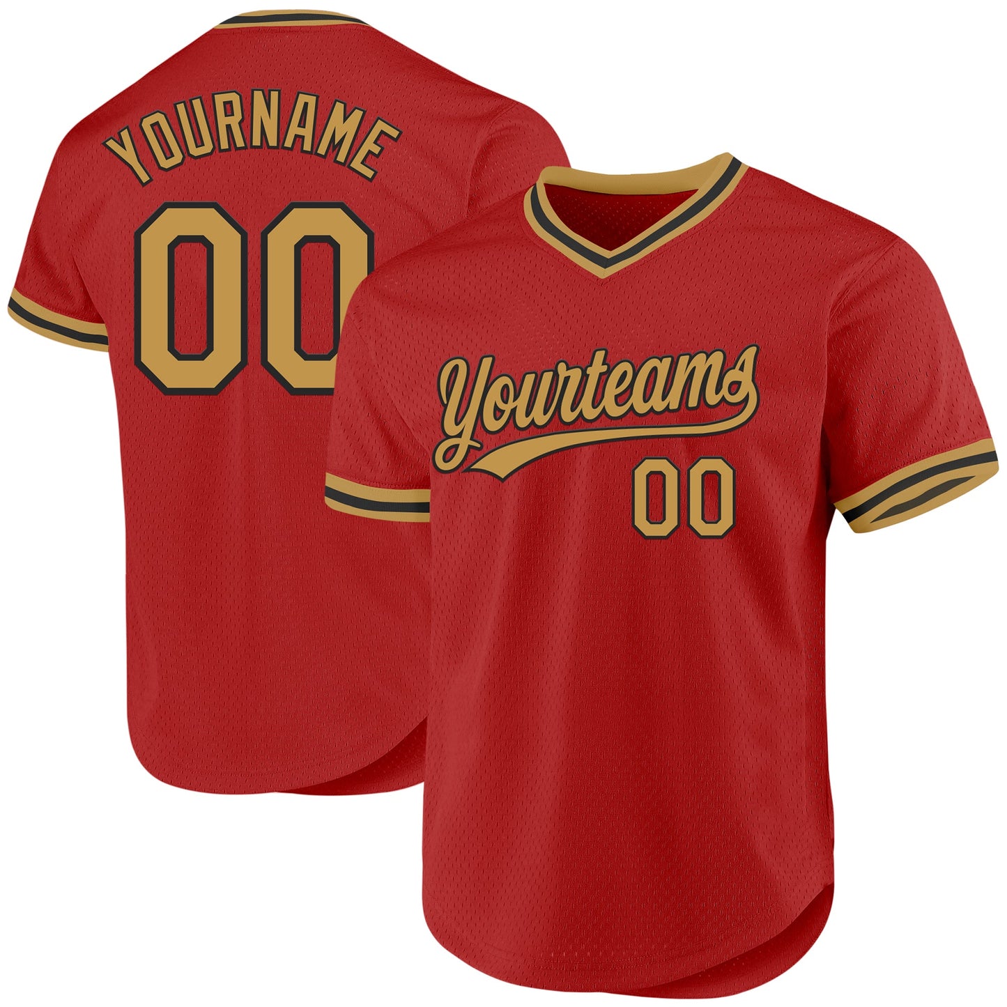 Custom Red Old Gold-Black Authentic Throwback Baseball Jersey - Main View