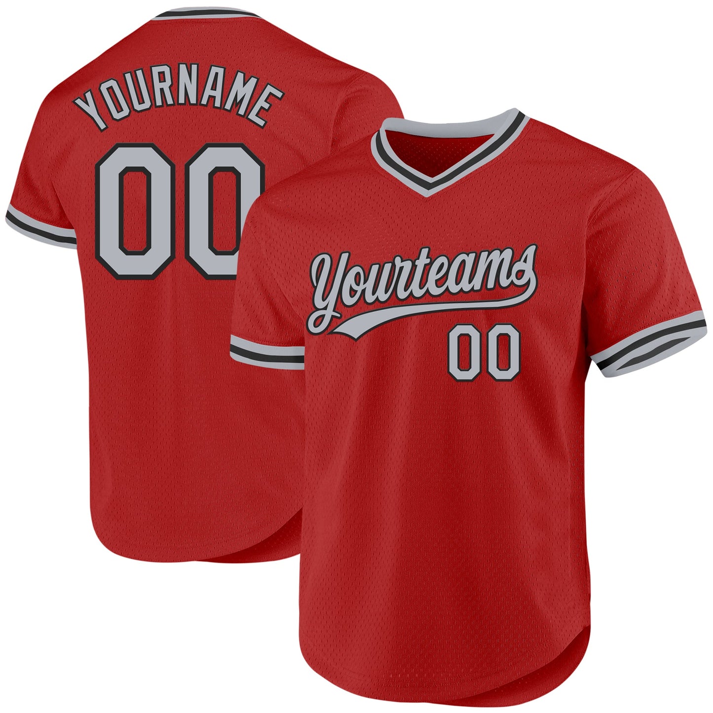 Custom Red Gray-Black Authentic Throwback Baseball Jersey - Main View