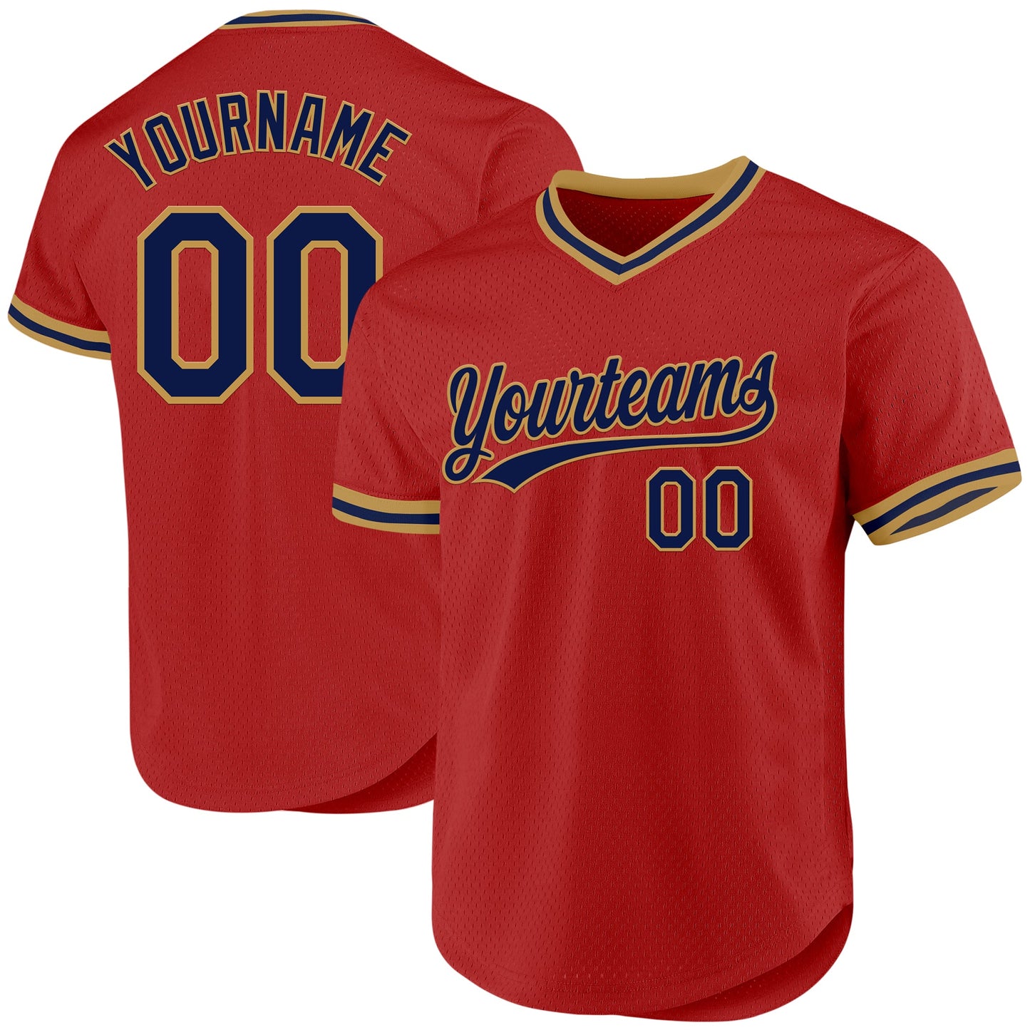 Custom Red Navy-Old Gold Authentic Throwback Baseball Jersey - Main View