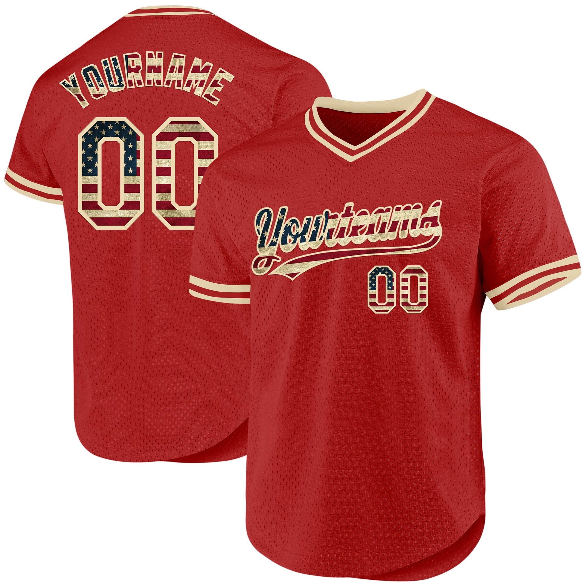 Custom Red Vintage USA Flag-Cream Authentic Throwback Baseball Jersey - Main View