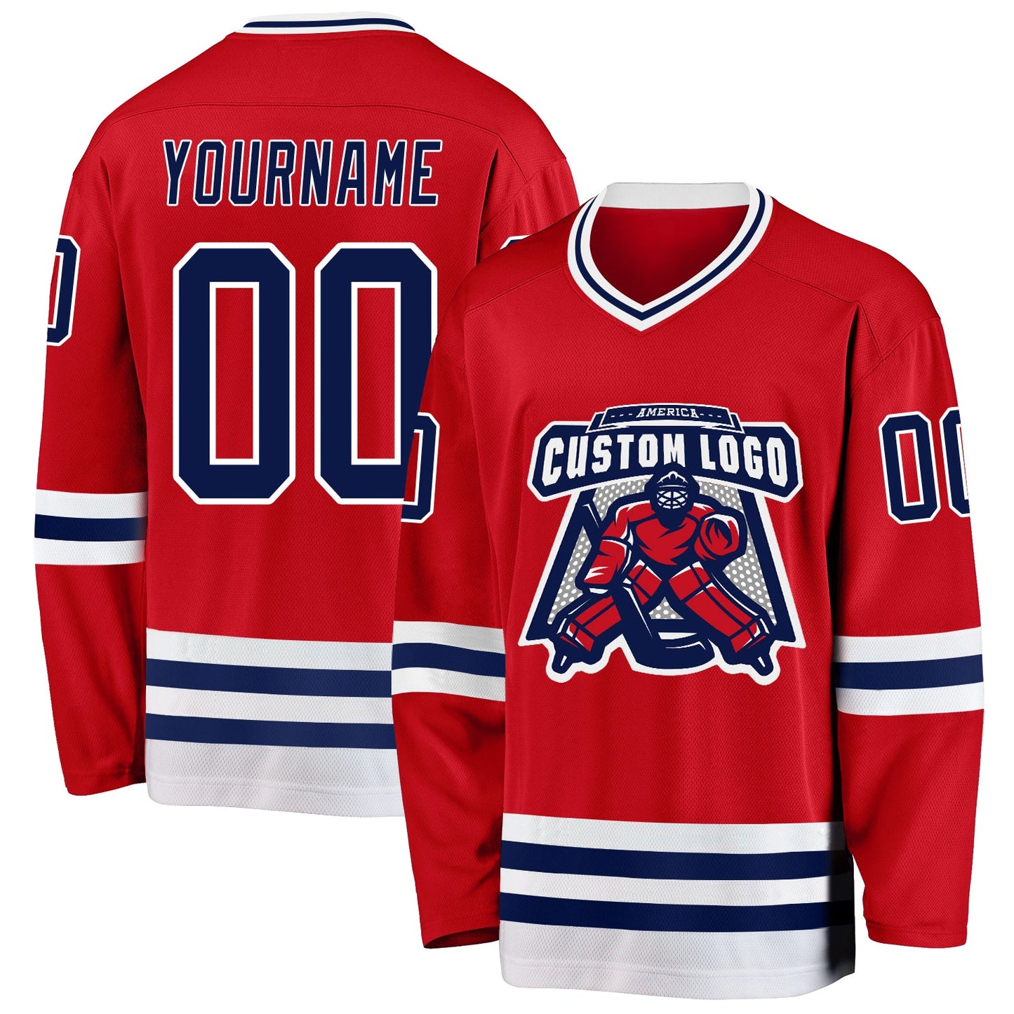 Custom Red Navy-White Hockey Jersey view 2