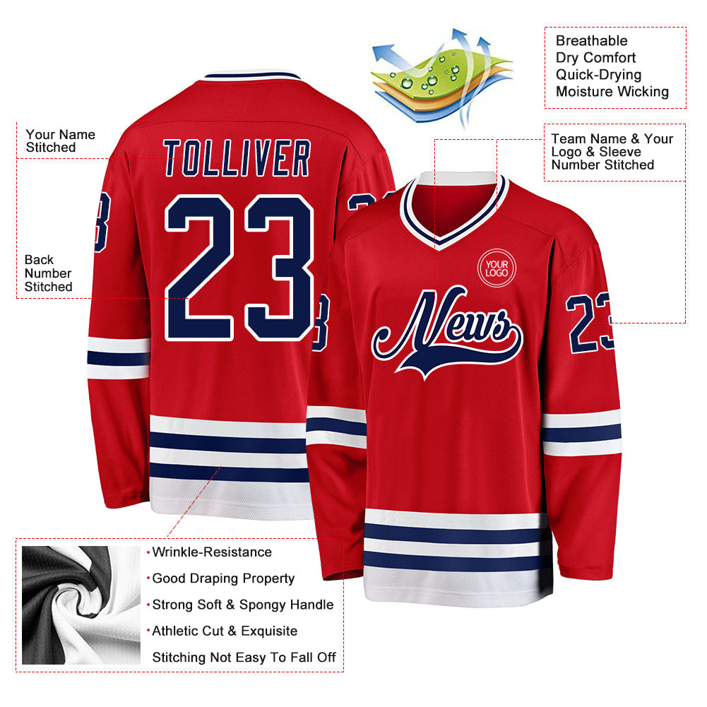 Custom Red Navy-White Hockey Jersey view 3