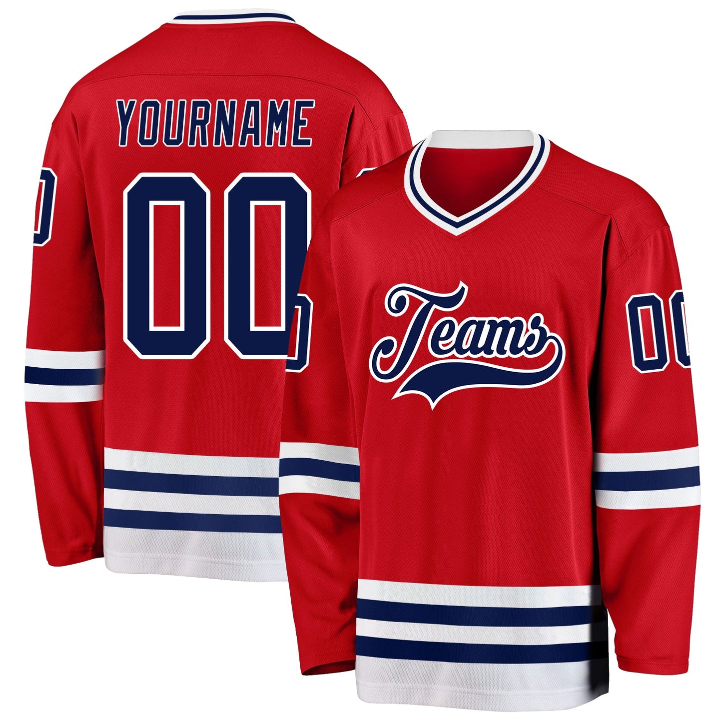 Custom Red Navy-White Hockey Jersey - Main View