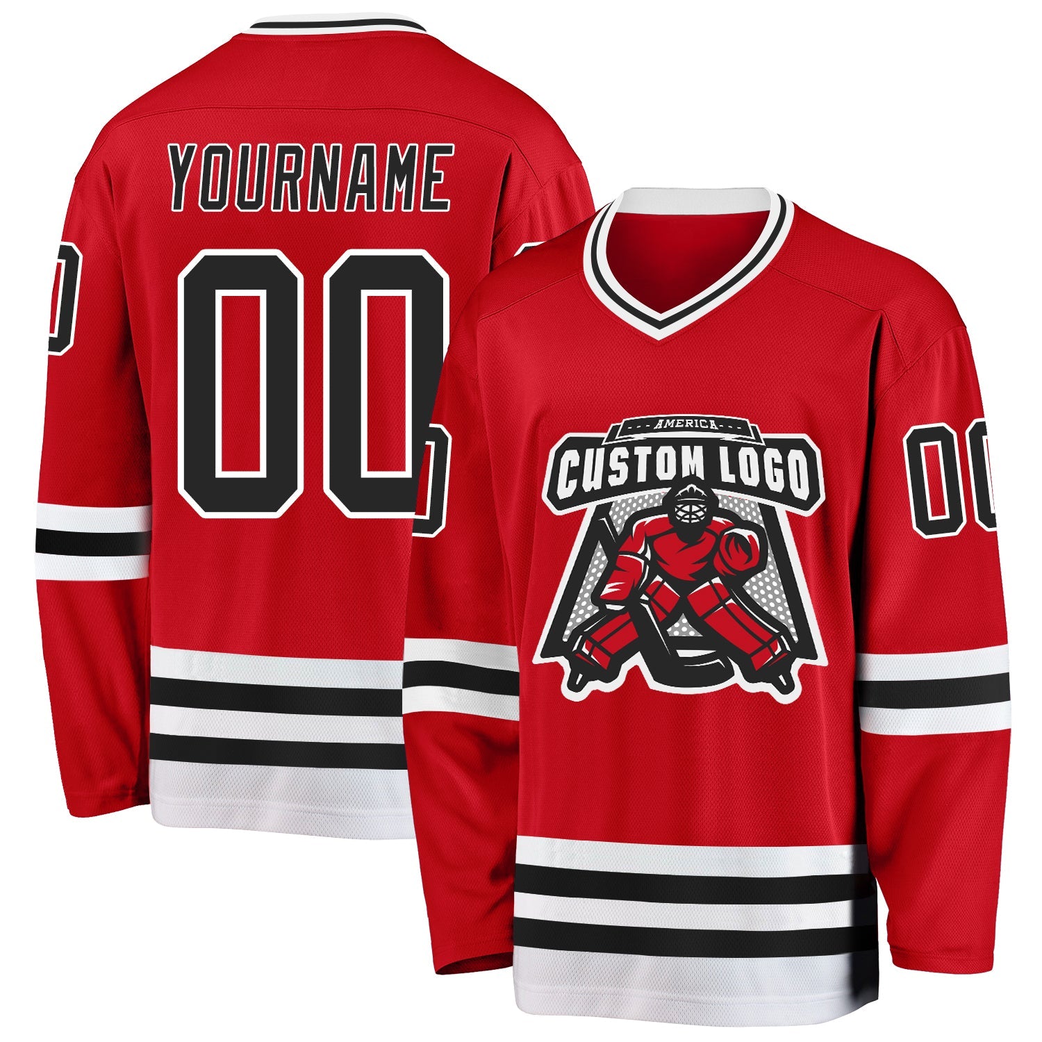 Custom Red Black-White Hockey Jersey view 2