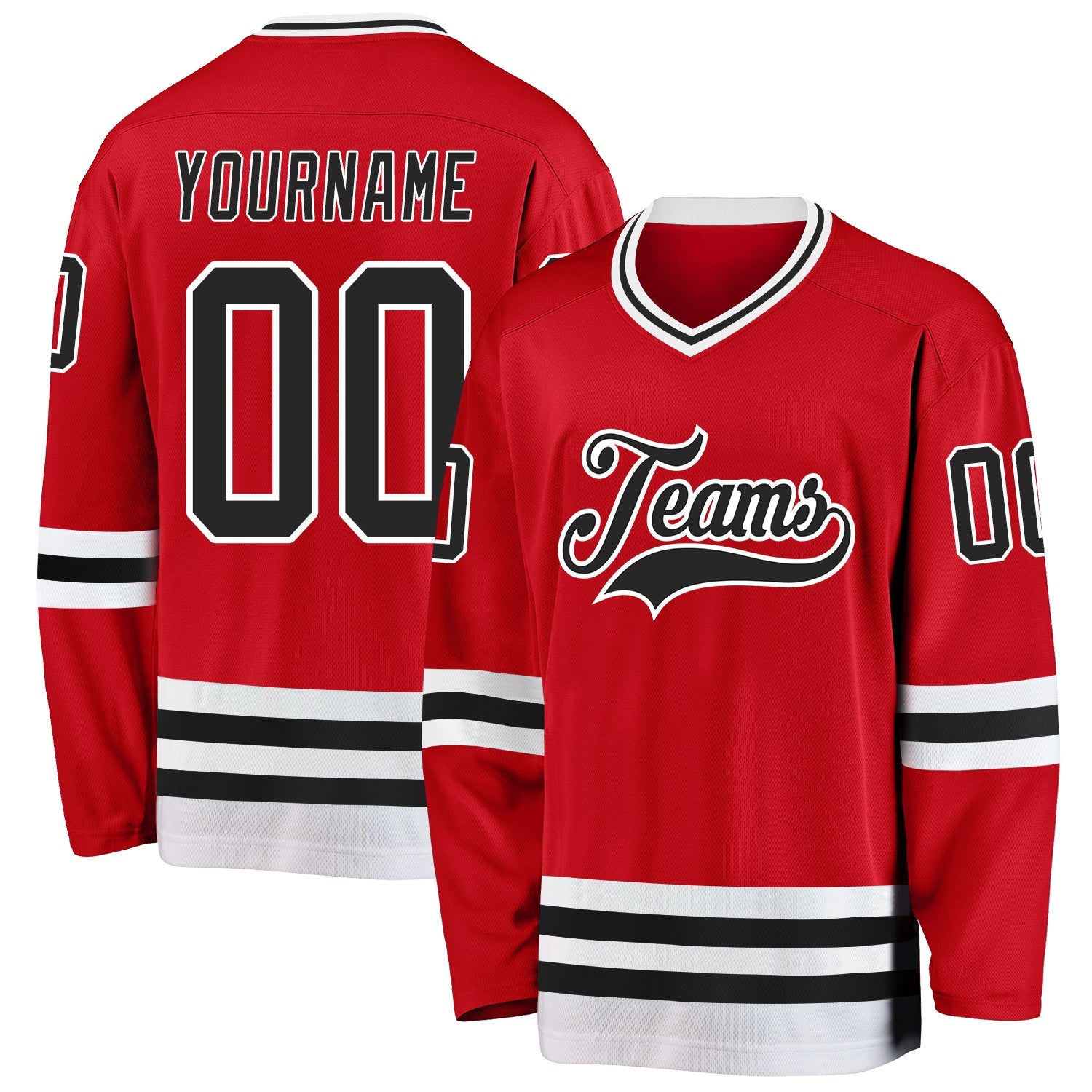 Custom Red Black-White Hockey Jersey - Main View