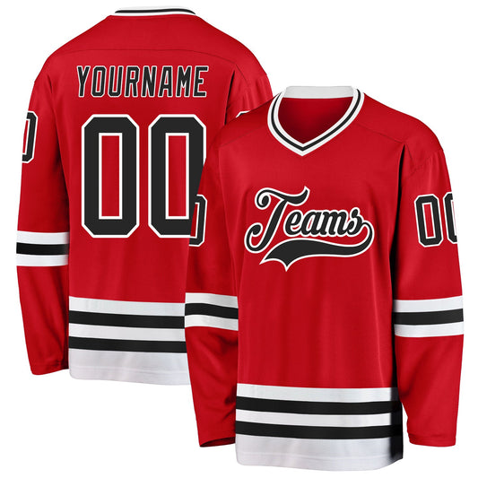 Custom Red Black-White Hockey Jersey - Main View