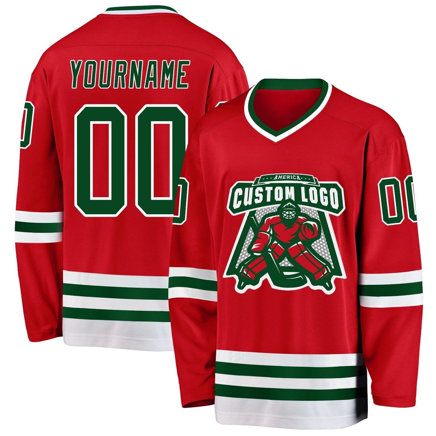 Custom Red Green-White Hockey Jersey view 2